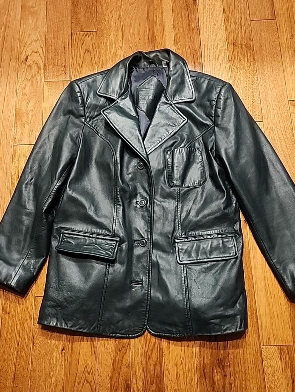 Preston & York Women’s Genuine Lambskin Leather Blazer Jacket Black Size M